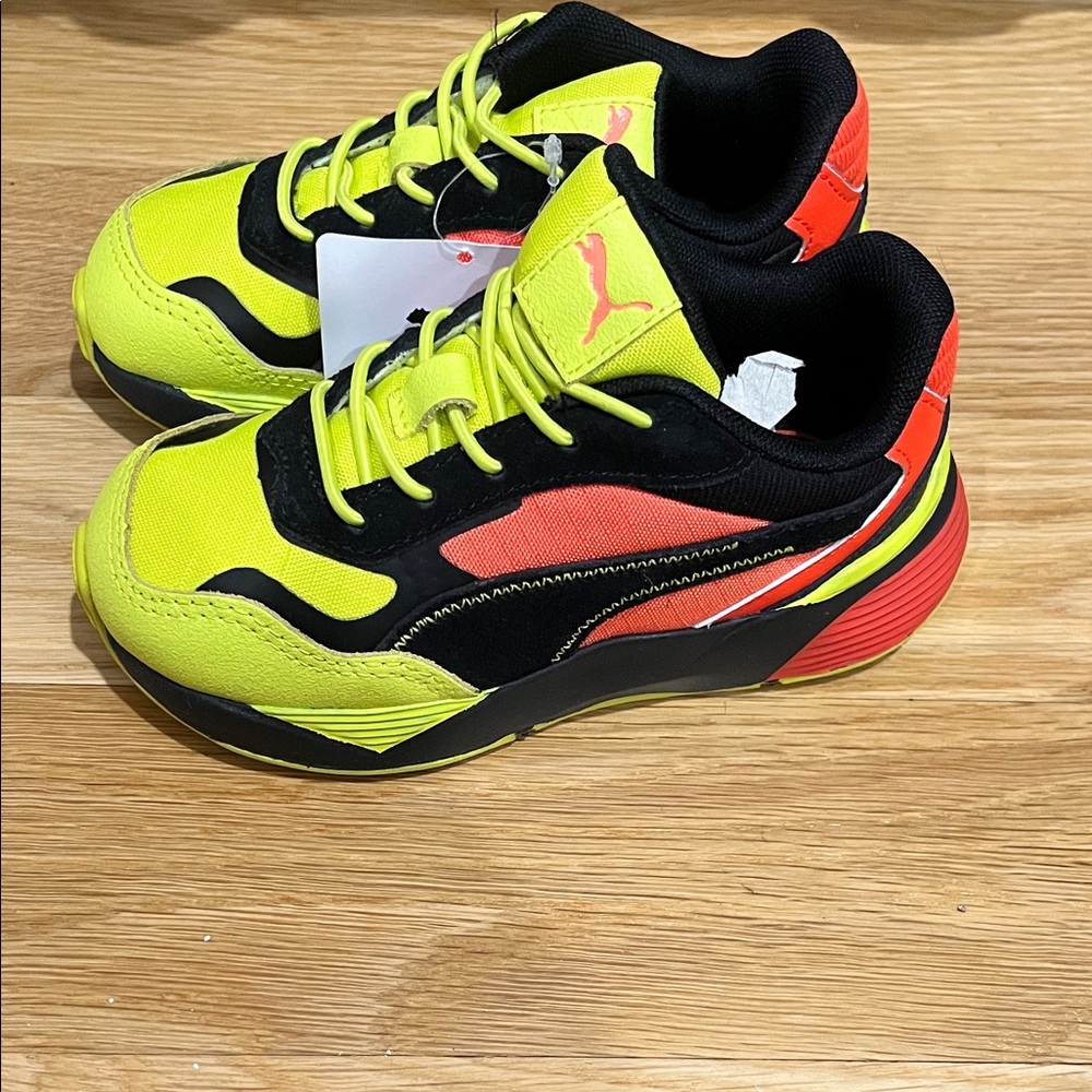 Puma Kids Sneakers - Neon Yellow and Black with Red Accents